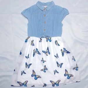Wonder Nation Adorable Denim And Butterfly Dress, Size L 10/12, Nwot
